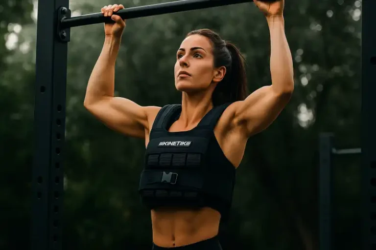 Kvinde der laver pull ups iført en vægtvest